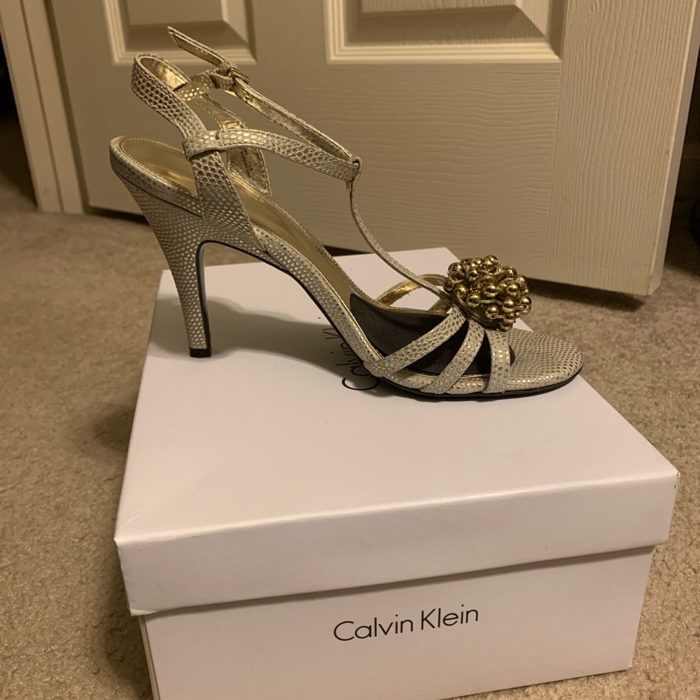Calvin Klein Rajah metallic gold leather sandals